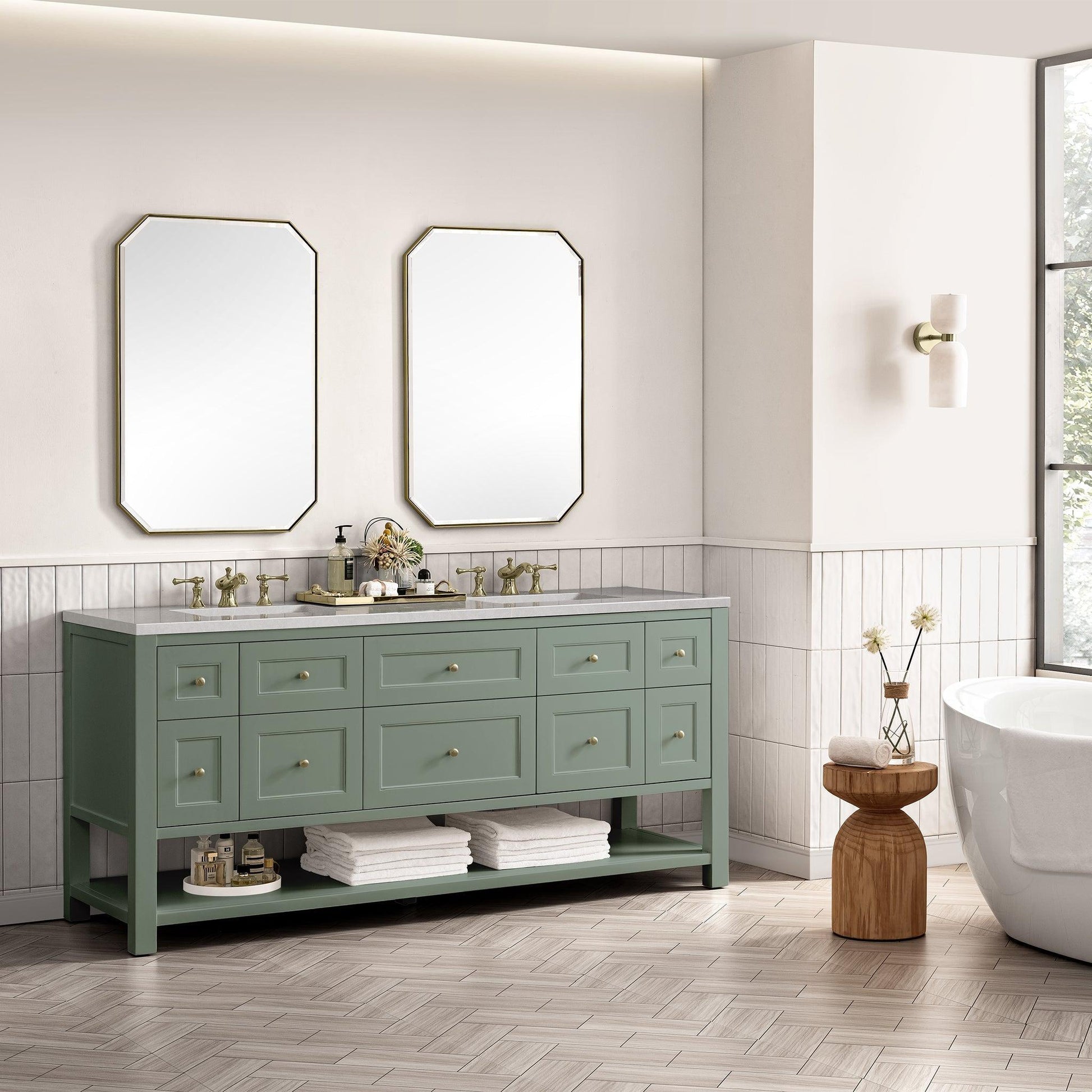 James Martin Vanities Breckenridge 72" Smokey Celadon Double Vanity With 3cm Eternal Serena Top