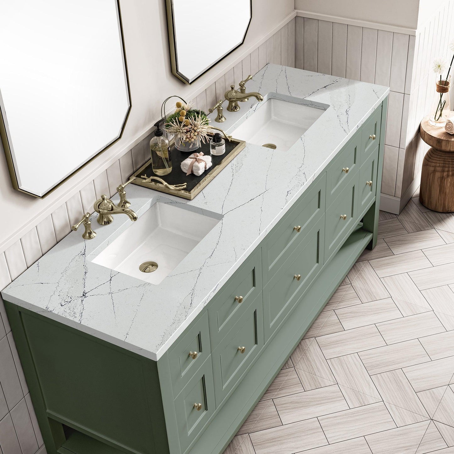 James Martin Vanities Breckenridge 72" Smokey Celadon Double Vanity With 3cm Ethereal Noctis Top