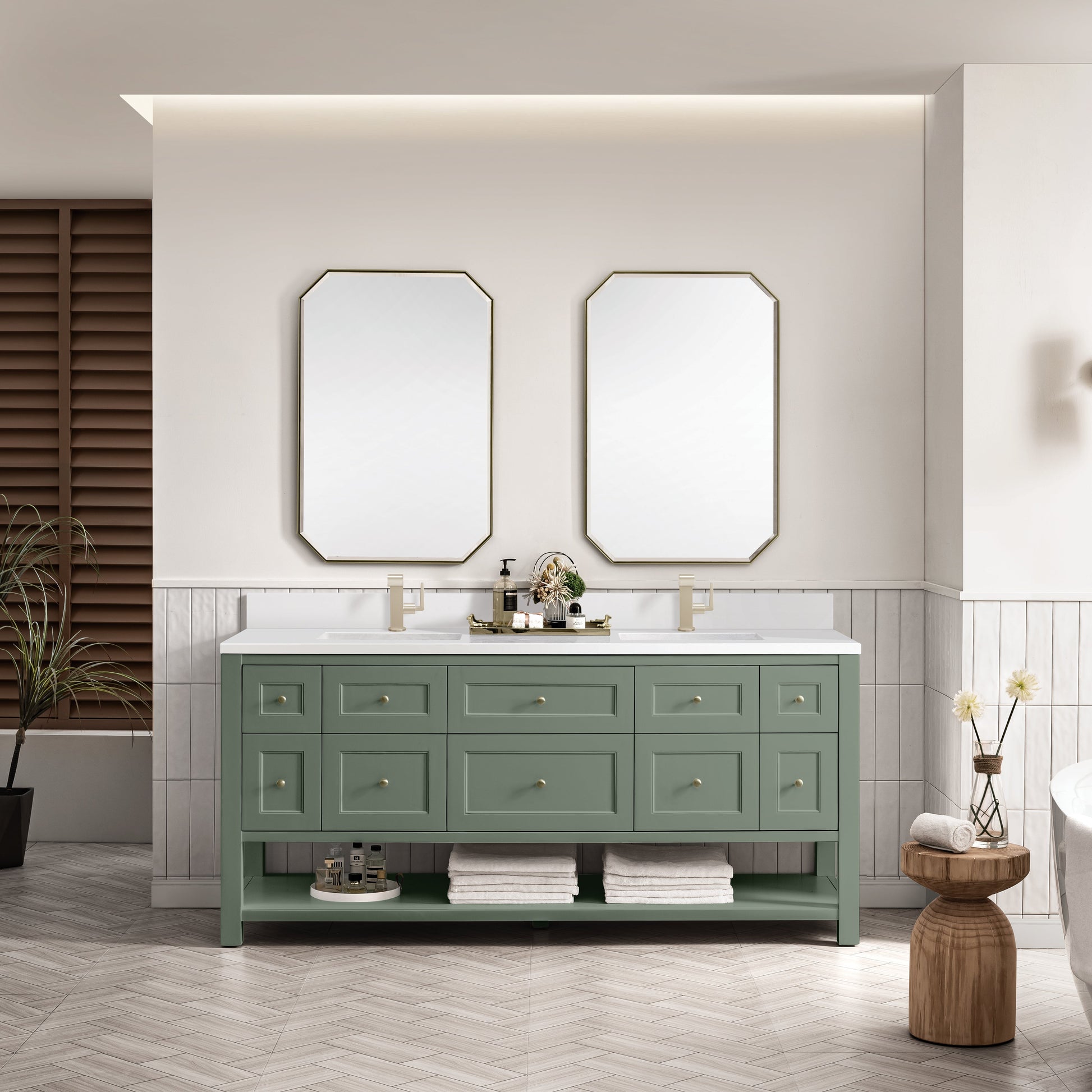 James Martin Vanities Breckenridge 72" Smokey Celadon Double Vanity With Single Hole 3 cm White Zeus Top & Backsplash