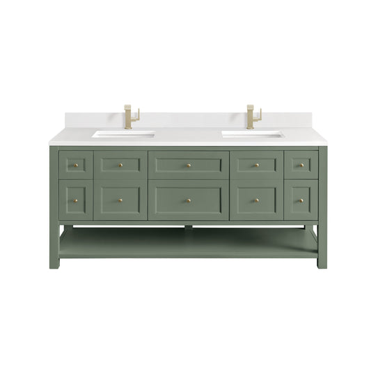 James Martin Vanities Breckenridge 72" Smokey Celadon Double Vanity With Single Hole 3 cm White Zeus Top & Backsplash