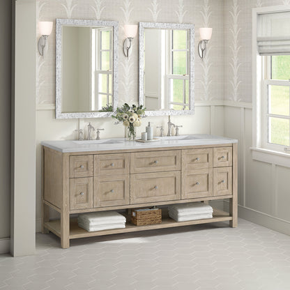 James Martin Vanities Breckenridge 72" Whitewashed Oak Double Vanity With 3 cm Arctic Fall Solid Surface Top