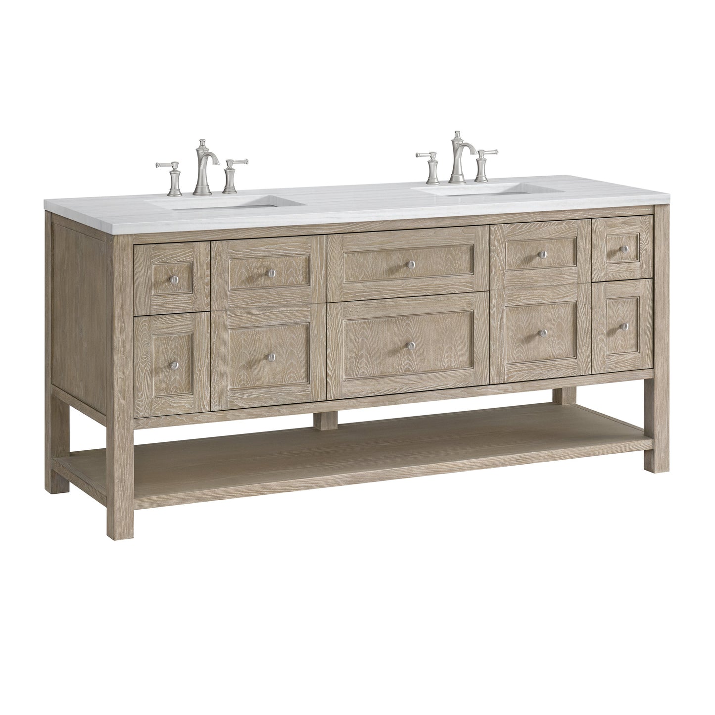 James Martin Vanities Breckenridge 72" Whitewashed Oak Double Vanity With 3 cm Arctic Fall Solid Surface Top