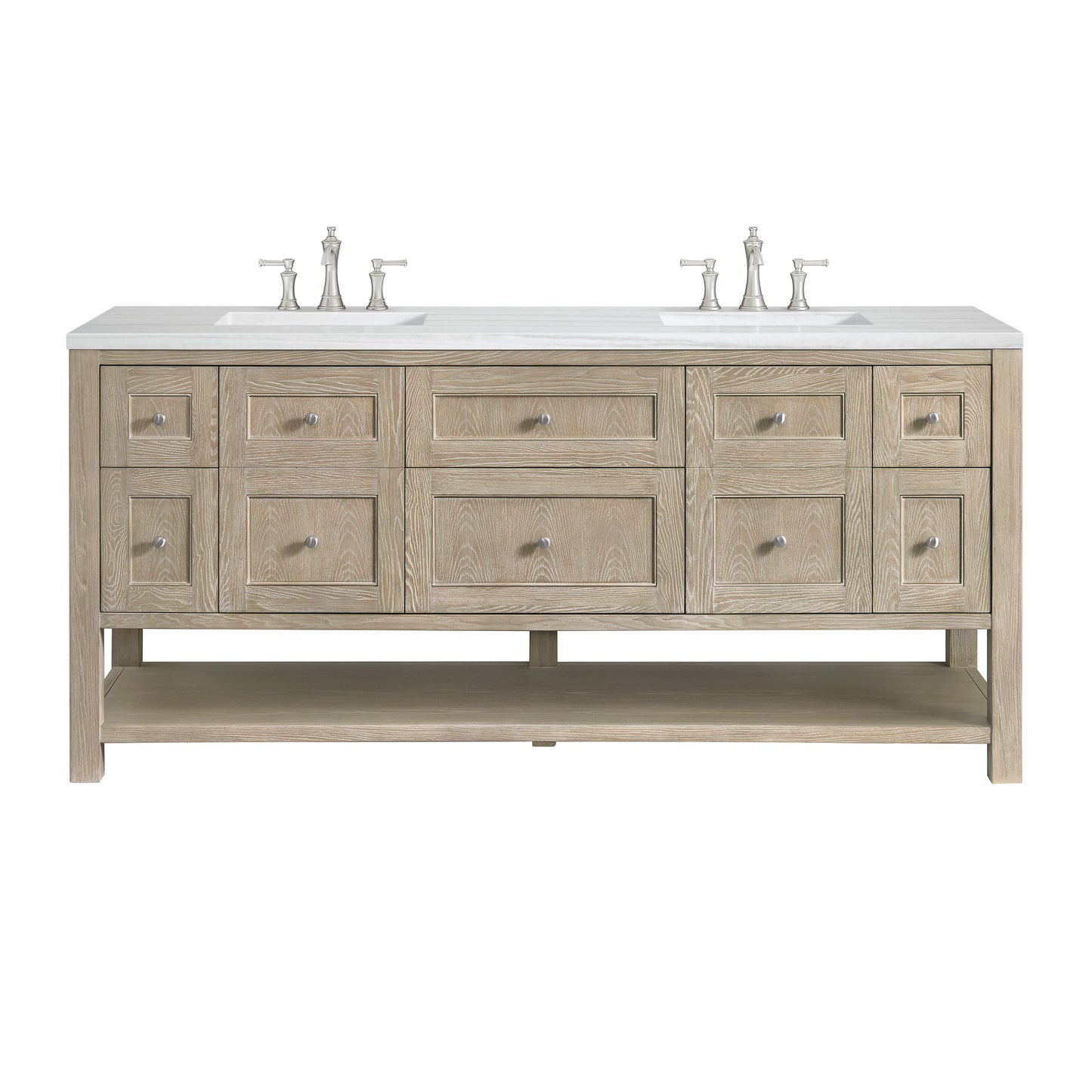 James Martin Vanities Breckenridge 72" Whitewashed Oak Double Vanity With 3 cm Arctic Fall Solid Surface Top