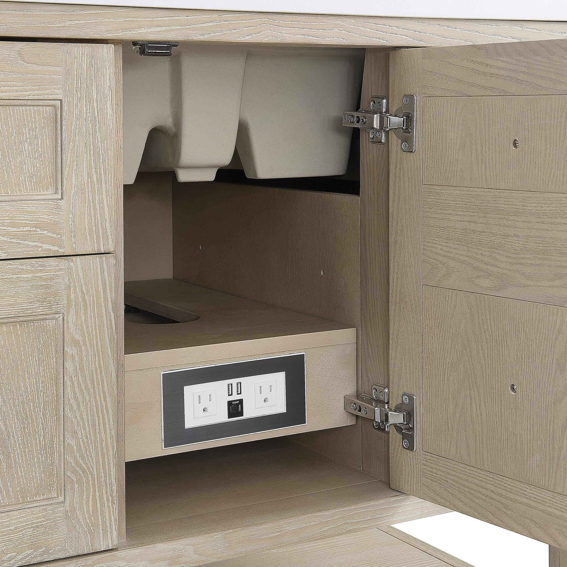 James Martin Vanities Breckenridge 72" Whitewashed Oak Double Vanity With 3 cm Carrara White Marble Top