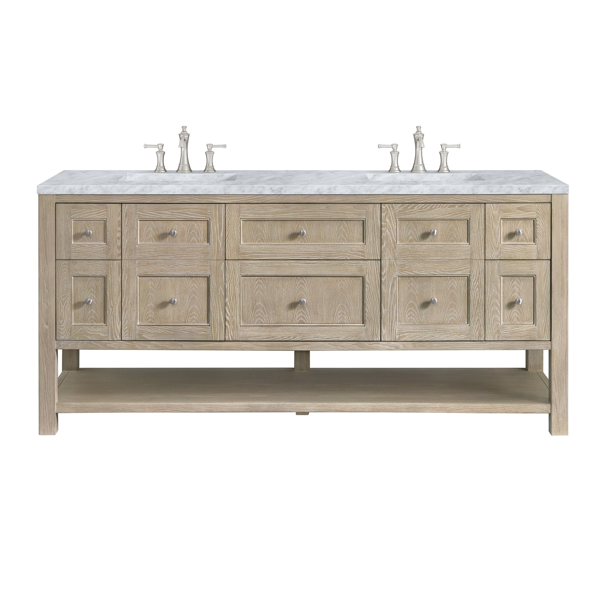 James Martin Vanities Breckenridge 72" Whitewashed Oak Double Vanity With 3 cm Carrara White Marble Top