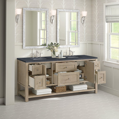 James Martin Vanities Breckenridge 72" Whitewashed Oak Double Vanity With 3 cm Charcoal Soapstone Quartz Top