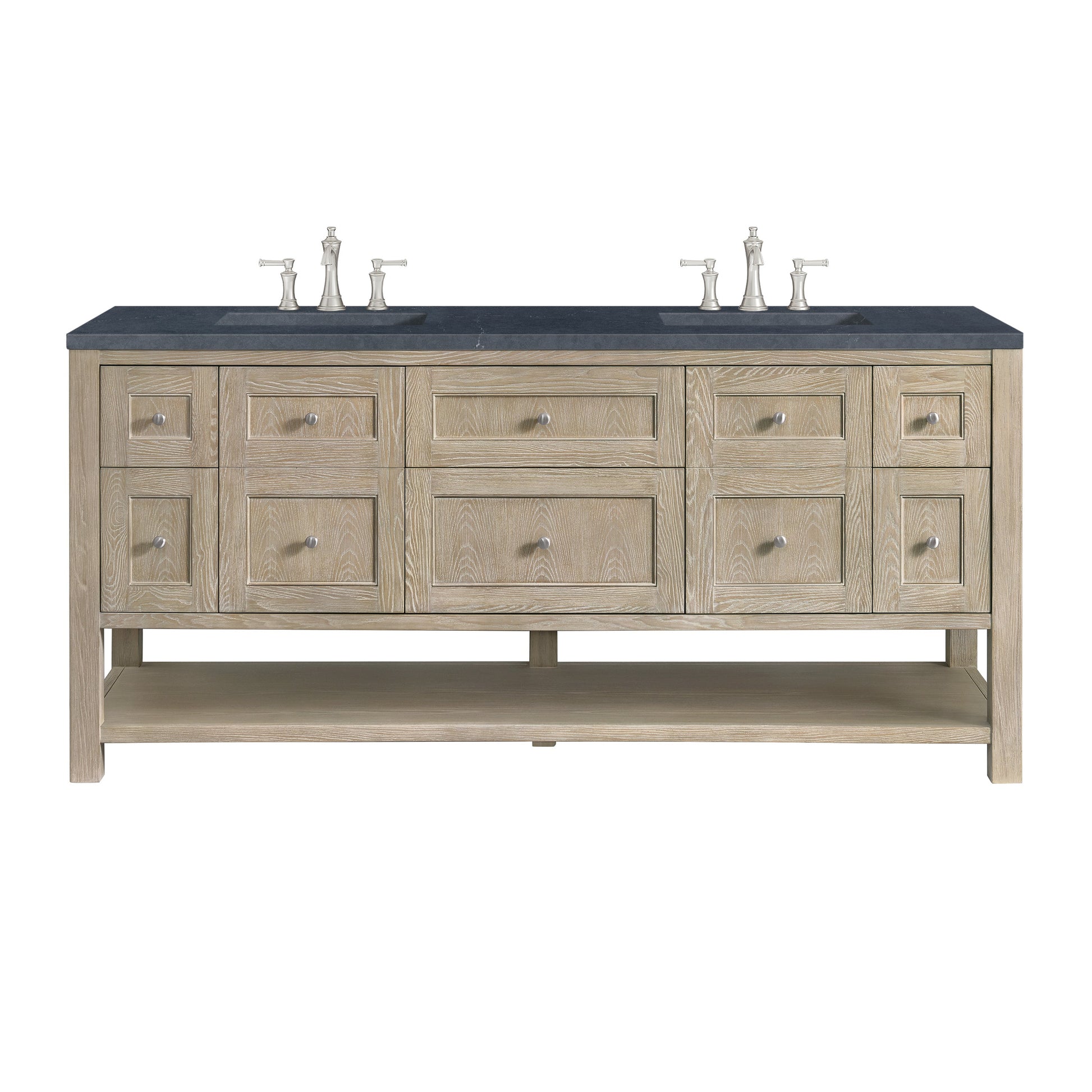 James Martin Vanities Breckenridge 72" Whitewashed Oak Double Vanity With 3 cm Charcoal Soapstone Quartz Top