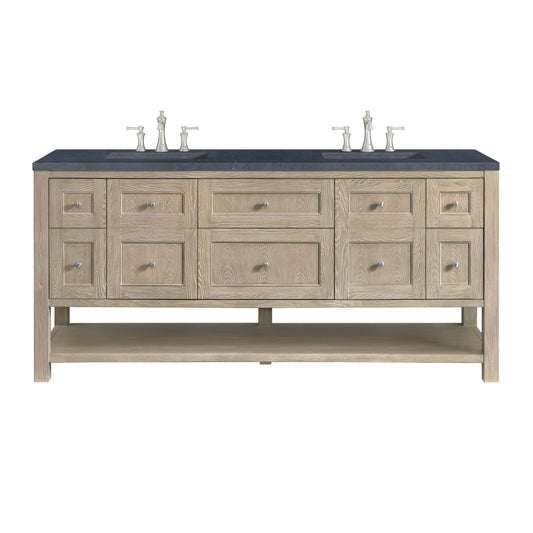 James Martin Vanities Breckenridge 72" Whitewashed Oak Double Vanity With 3 cm Charcoal Soapstone Quartz Top