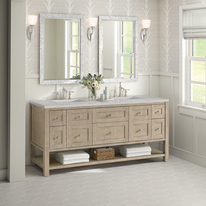 James Martin Vanities Breckenridge 72" Whitewashed Oak Double Vanity With 3 cm Eternal Jasmine Pearl Silestone Top and FreePower Wireless Charger