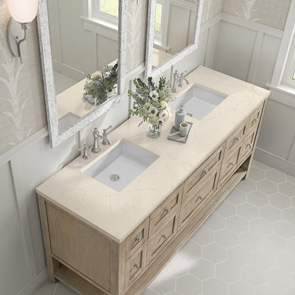 James Martin Vanities Breckenridge 72" Whitewashed Oak Double Vanity With 3 cm Eternal Marfil Quartz Top