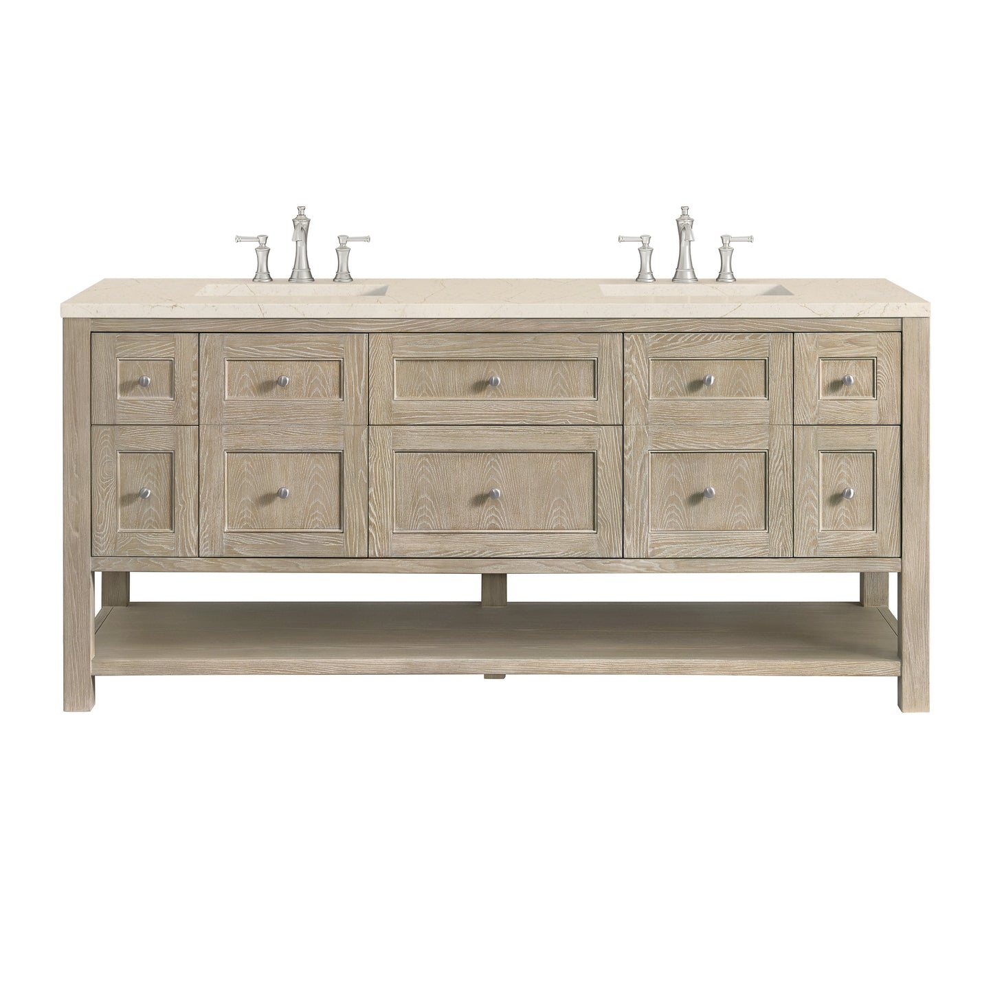 James Martin Vanities Breckenridge 72" Whitewashed Oak Double Vanity With 3 cm Eternal Marfil Quartz Top