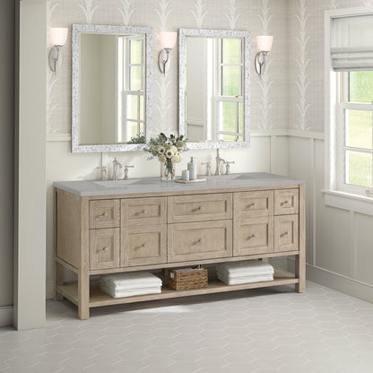 James Martin Vanities Breckenridge 72" Whitewashed Oak Double Vanity With 3 cm Eternal Serena Quartz Top