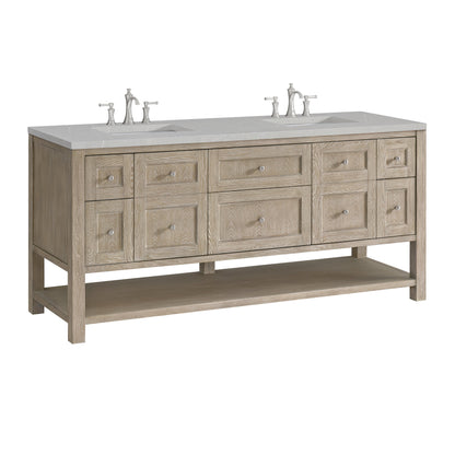 James Martin Vanities Breckenridge 72" Whitewashed Oak Double Vanity With 3 cm Eternal Serena Quartz Top