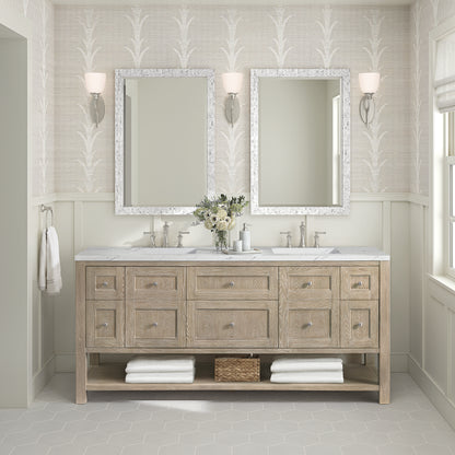 James Martin Vanities Breckenridge 72" Whitewashed Oak Double Vanity With 3 cm Ethereal Noctis Silestone Top and FreePower Wireless Charger