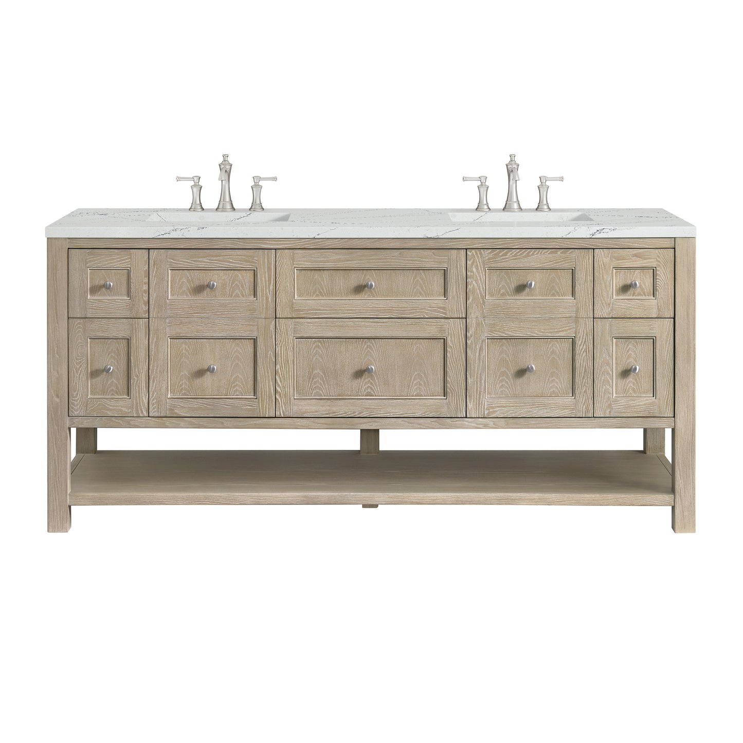James Martin Vanities Breckenridge 72" Whitewashed Oak Double Vanity With 3 cm Ethereal Noctis Silestone Top and FreePower Wireless Charger