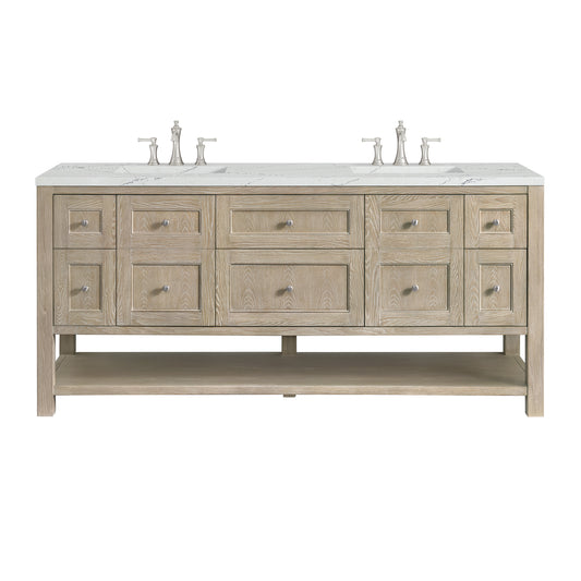 James Martin Vanities Breckenridge 72" Whitewashed Oak Double Vanity With 3 cm Ethereal Noctis Silestone Top and FreePower Wireless Charger