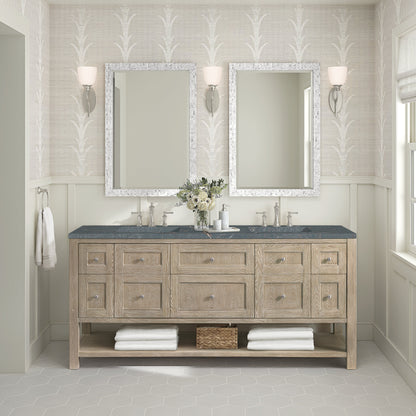 James Martin Vanities Breckenridge 72" Whitewashed Oak Double Vanity With 3 cm Parisien Bleu Quartz Top