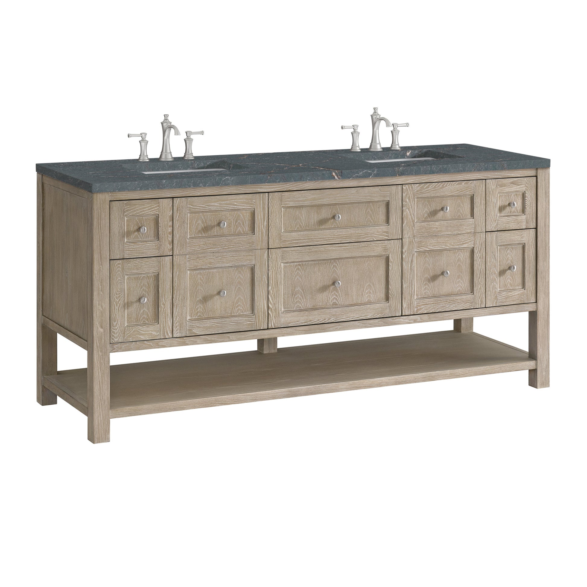 James Martin Vanities Breckenridge 72" Whitewashed Oak Double Vanity With 3 cm Parisien Bleu Quartz Top