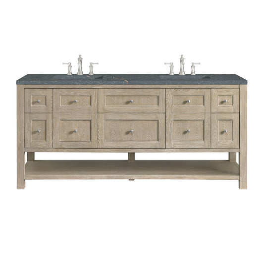 James Martin Vanities Breckenridge 72" Whitewashed Oak Double Vanity With 3 cm Parisien Bleu Quartz Top