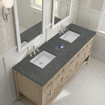 James Martin Vanities Breckenridge 72" Whitewashed Oak Double Vanity With 3 cm Parisien Bleu Silestone Top and FreePower Wireless Charger