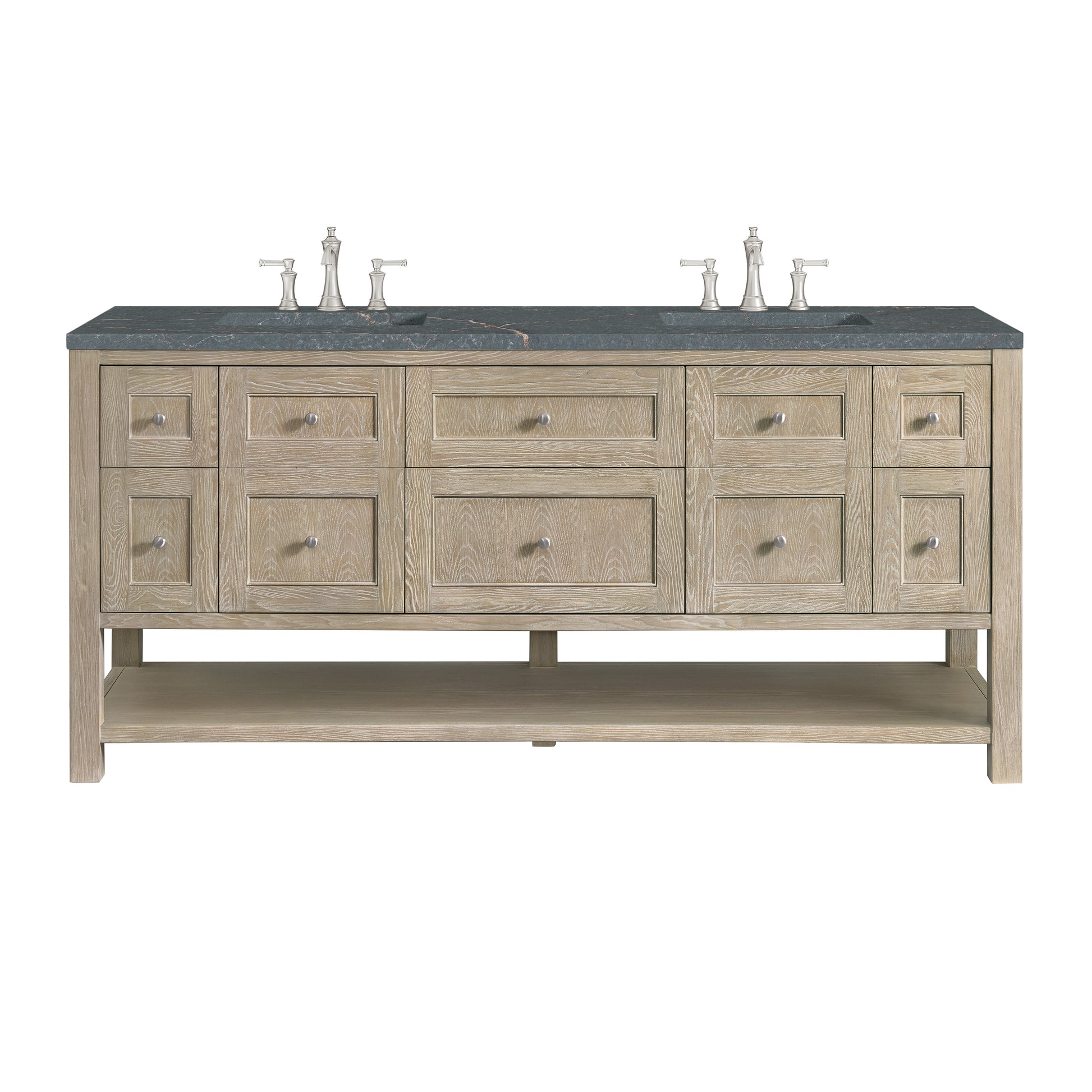 James Martin Vanities Breckenridge 72" Whitewashed Oak Double Vanity With 3 cm Parisien Bleu Silestone Top and FreePower Wireless Charger