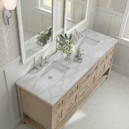 James Martin Vanities Breckenridge 72" Whitewashed Oak Double Vanity With 3 cm Victorian Silver Quartz Top