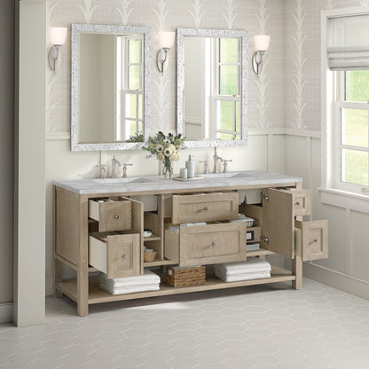 James Martin Vanities Breckenridge 72" Whitewashed Oak Double Vanity With 3 cm Victorian Silver Silestone Top and FreePower Wireless Charger