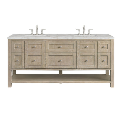James Martin Vanities Breckenridge 72" Whitewashed Oak Double Vanity With 3 cm Victorian Silver Silestone Top and FreePower Wireless Charger