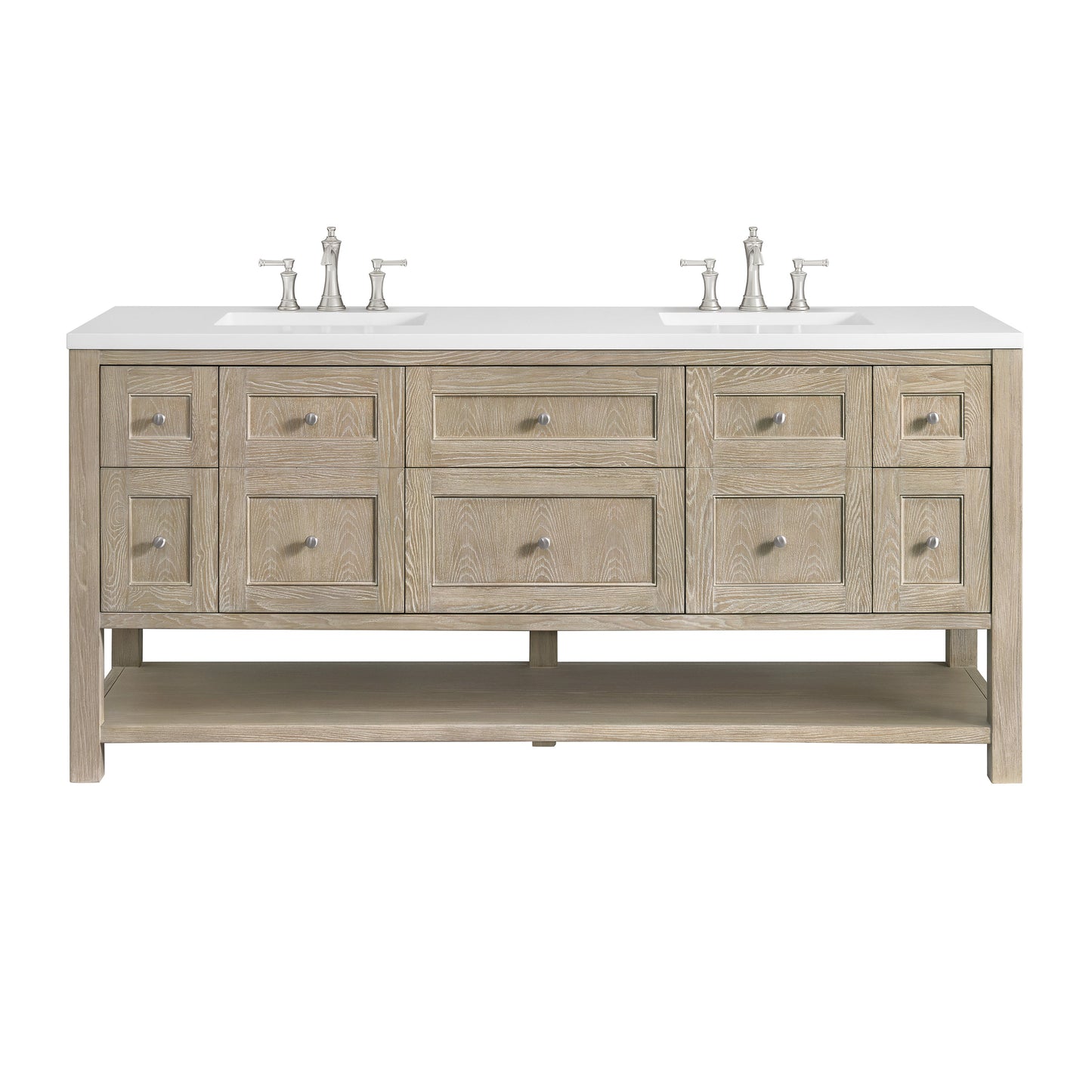 James Martin Vanities Breckenridge 72" Whitewashed Oak Double Vanity With 3 cm White Zeus Quartz Top