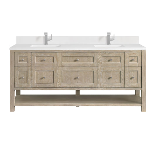 James Martin Vanities Breckenridge 72" Whitewashed Oak Double Vanity With Single Hole 3 cm White Zeus Quartz Top & Backsplash