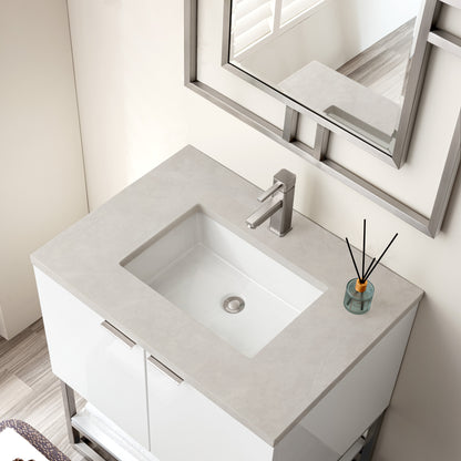 James Martin Vanities Brenlyn 30" W X 22" D X 34.65" H Glossy White Single Bath Vanity With Pietra Grey Quartz Top