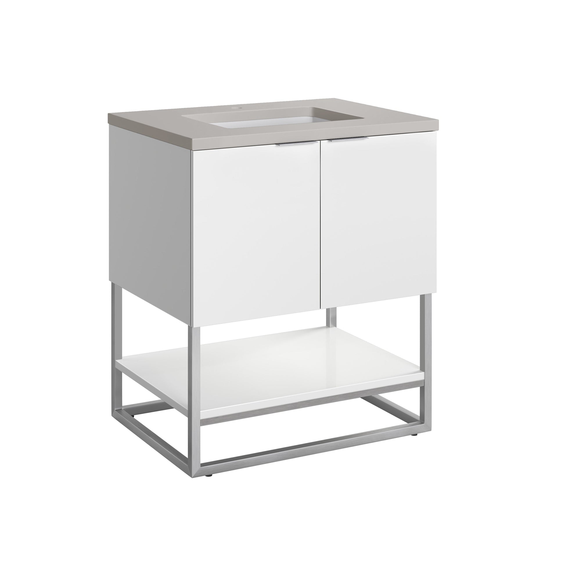 James Martin Vanities Brenlyn 30" W X 22" D X 34.65" H Glossy White Single Bath Vanity With Pietra Grey Quartz Top