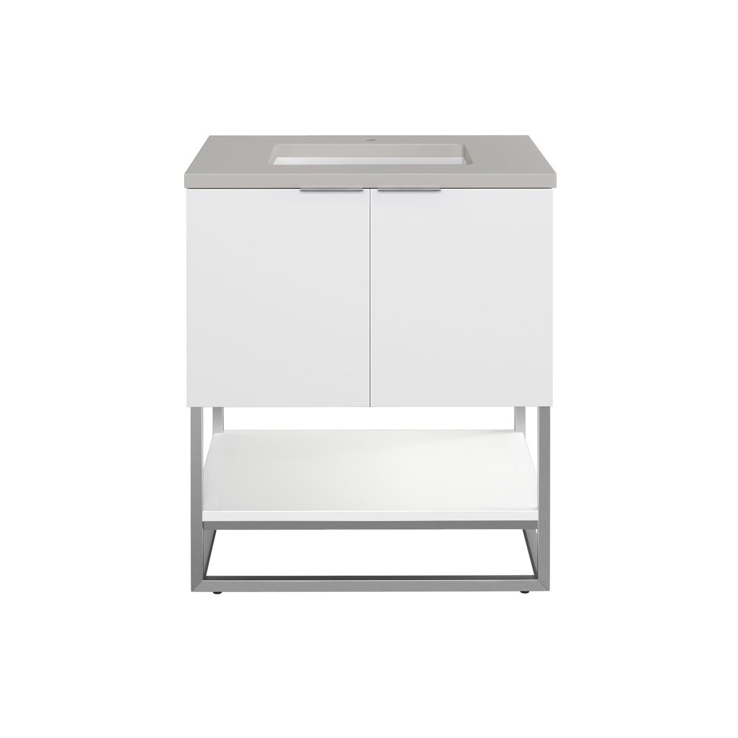 James Martin Vanities Brenlyn 30" W X 22" D X 34.65" H Glossy White Single Bath Vanity With Pietra Grey Quartz Top