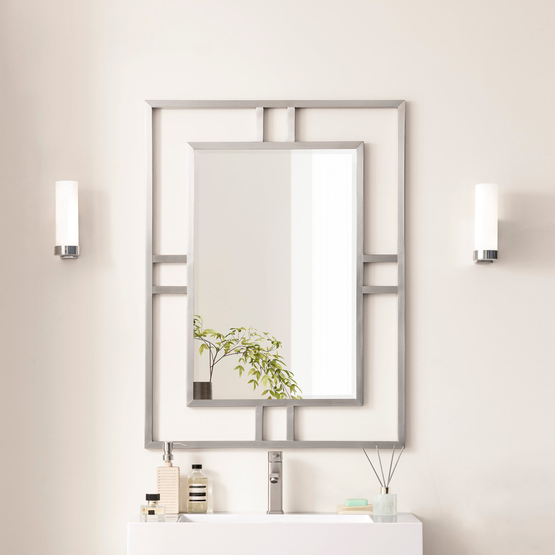 James Martin Vanities Brenlyn 30" x 40" Brushed Nickel Framed Wall Mount Bathroom Vanity Mirror