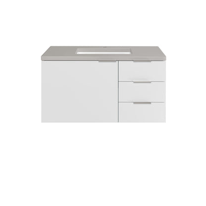 James Martin Vanities Brenlyn 36" W X 22" D X 34.65" H Glossy White Single Bath Vanity With Pietra Grey Quartz Top