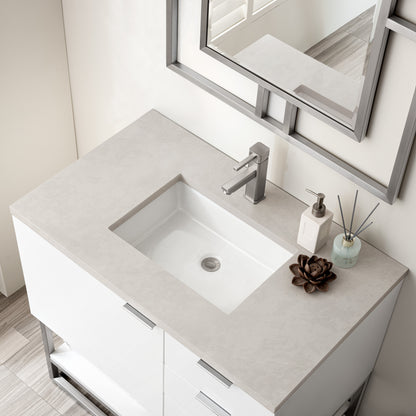 James Martin Vanities Brenlyn 36" W X 22" D X 34.65" H Glossy White Single Bath Vanity With Pietra Grey Quartz Top