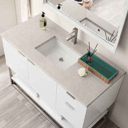 James Martin Vanities Brenlyn 48" W X 22" D X 34.65" H Glossy White Single Bath Vanity With Pietra Grey Quartz Top