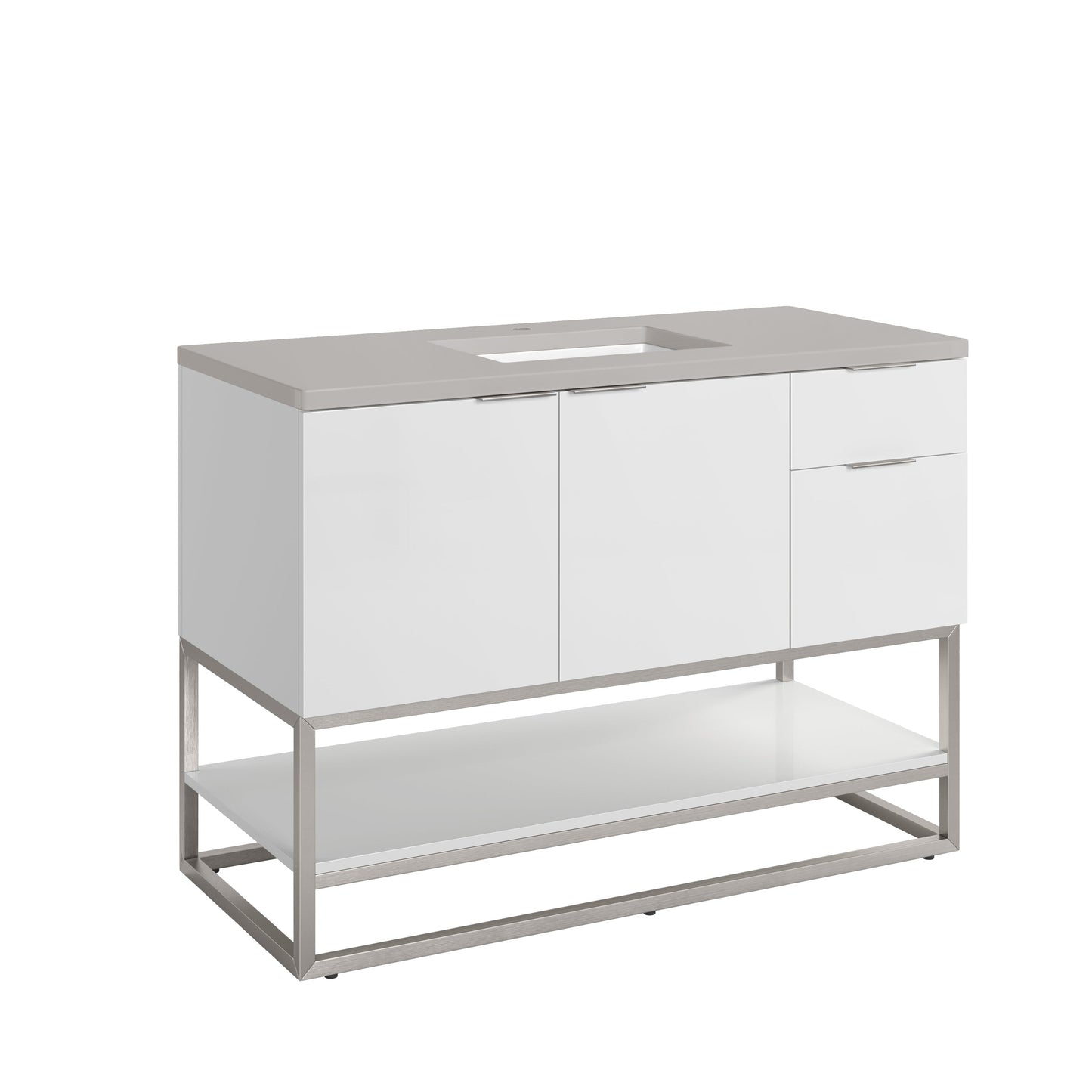 James Martin Vanities Brenlyn 48" W X 22" D X 34.65" H Glossy White Single Bath Vanity With Pietra Grey Quartz Top