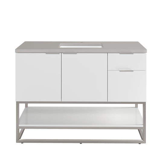 James Martin Vanities Brenlyn 48" W X 22" D X 34.65" H Glossy White Single Bath Vanity With Pietra Grey Quartz Top