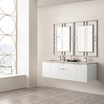 James Martin Vanities Brenlyn 60" W X 22" D X 34.65" H Glossy White Double Bath Vanity With Pietra Grey Quartz Top