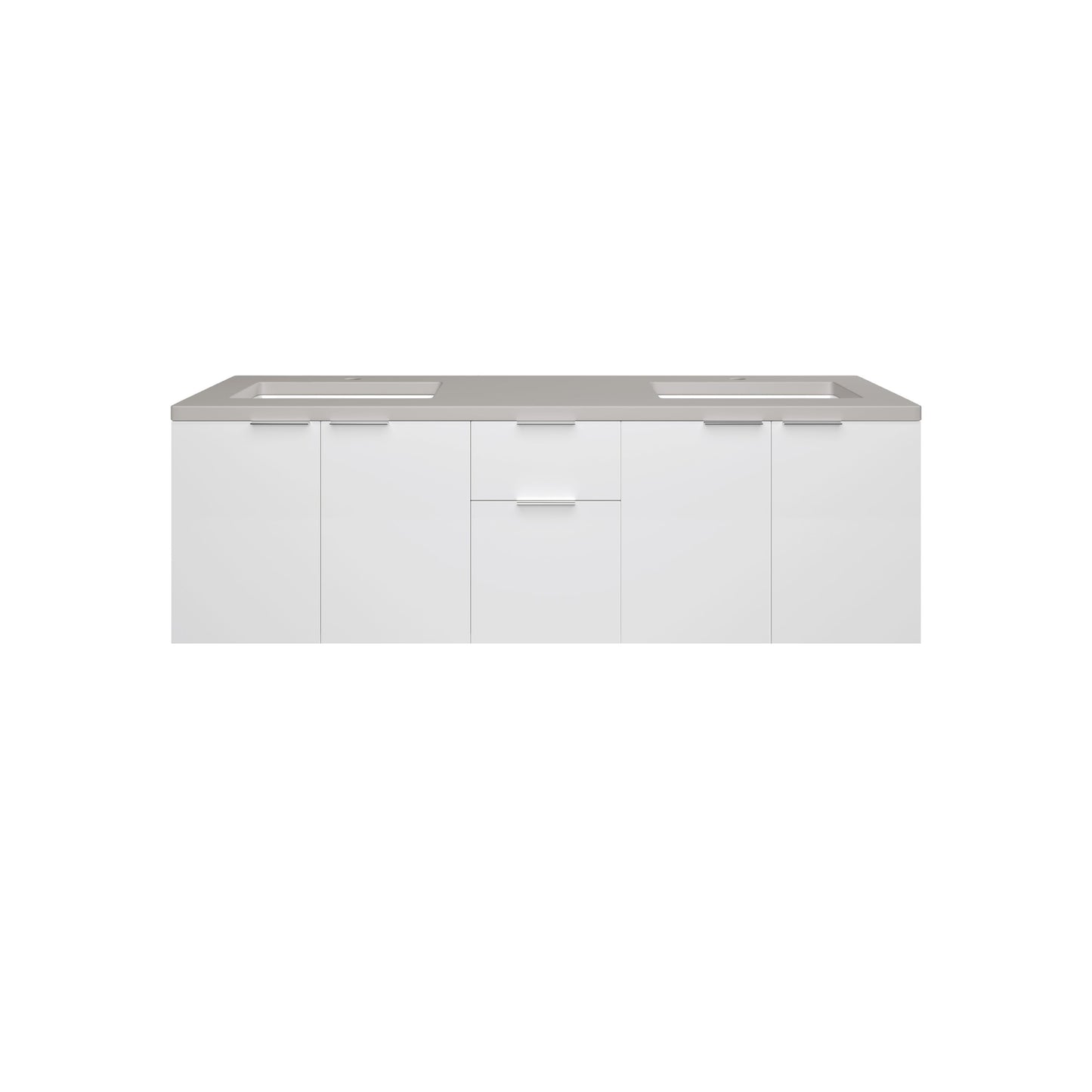 James Martin Vanities Brenlyn 60" W X 22" D X 34.65" H Glossy White Double Bath Vanity With Pietra Grey Quartz Top