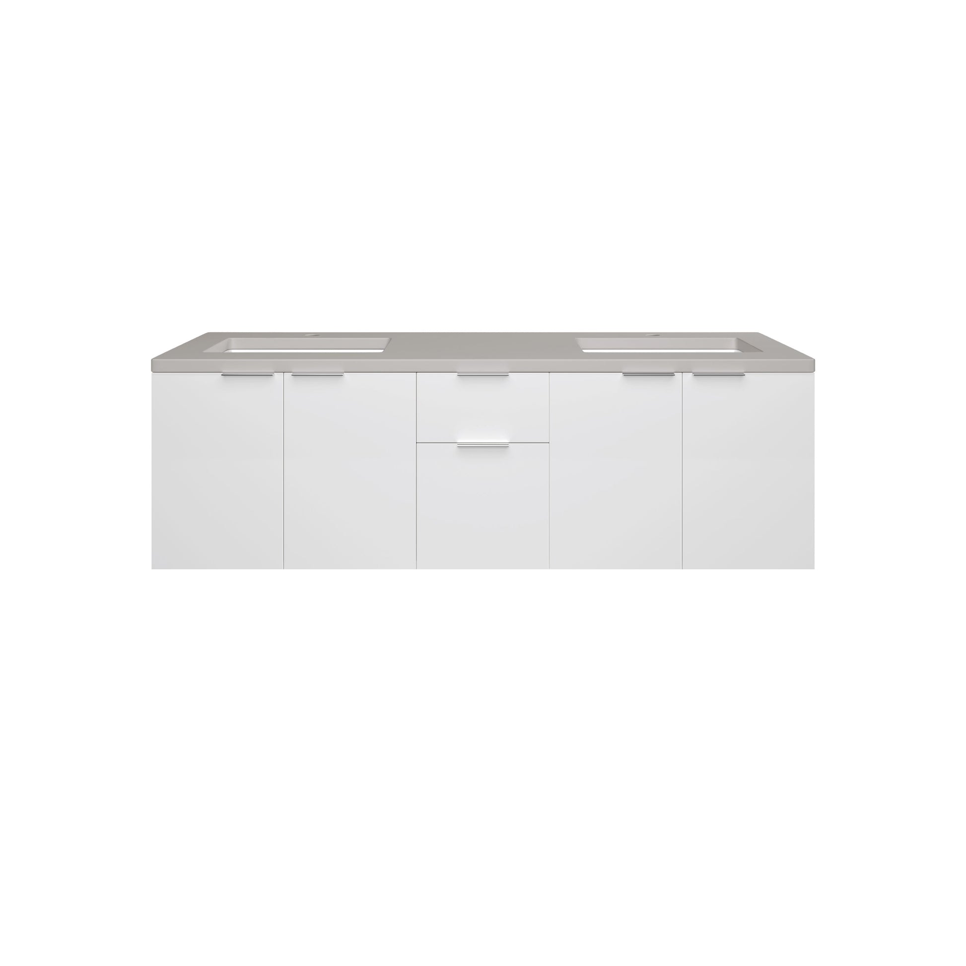 James Martin Vanities Brenlyn 60" W X 22" D X 34.65" H Glossy White Double Bath Vanity With Pietra Grey Quartz Top