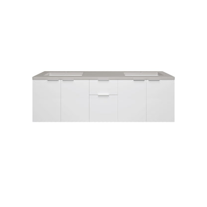 James Martin Vanities Brenlyn 60" W X 22" D X 34.65" H Glossy White Double Bath Vanity With Pietra Grey Quartz Top