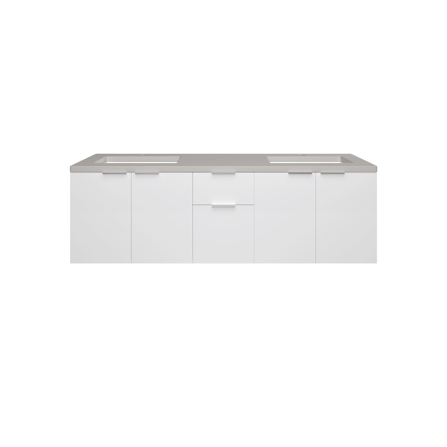 James Martin Vanities Brenlyn 60" W X 22" D X 34.65" H Glossy White Double Bath Vanity With Pietra Grey Quartz Top