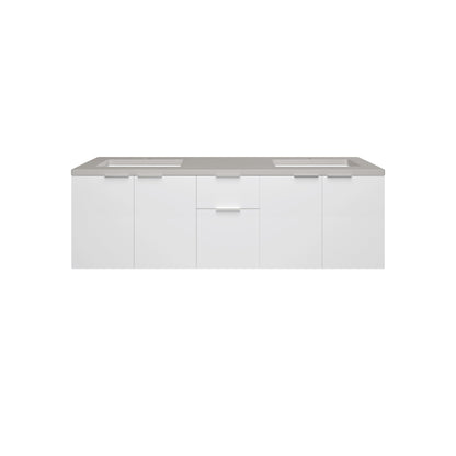 James Martin Vanities Brenlyn 60" W X 22" D X 34.65" H Glossy White Double Bath Vanity With Pietra Grey Quartz Top