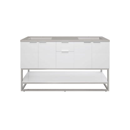 James Martin Vanities Brenlyn 60" W X 22" D X 34.65" H Glossy White Double Bath Vanity With Pietra Grey Quartz Top