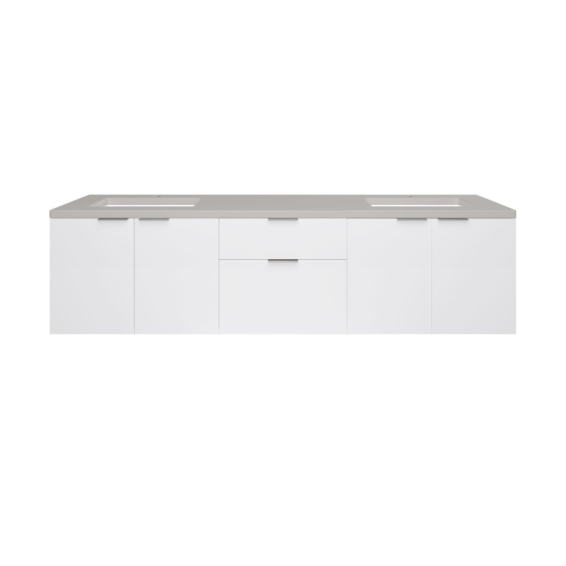 James Martin Vanities Brenlyn 72" W X 22" D X 34.65" H Glossy White Double Bath Vanity With Pietra Grey Quartz Top