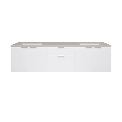 James Martin Vanities Brenlyn 72" W X 22" D X 34.65" H Glossy White Double Bath Vanity With Pietra Grey Quartz Top