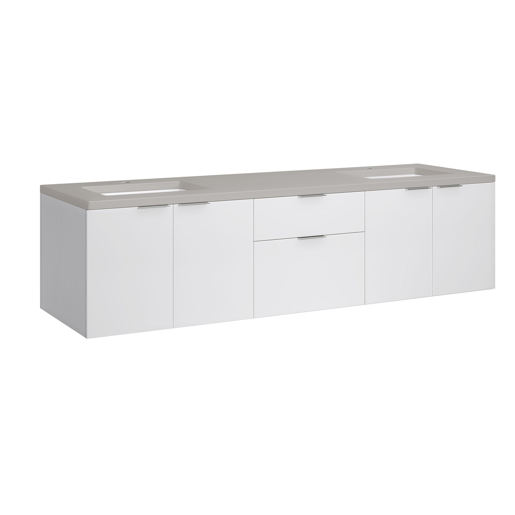 James Martin Vanities Brenlyn 72" W X 22" D X 34.65" H Glossy White Double Bath Vanity With Pietra Grey Quartz Top