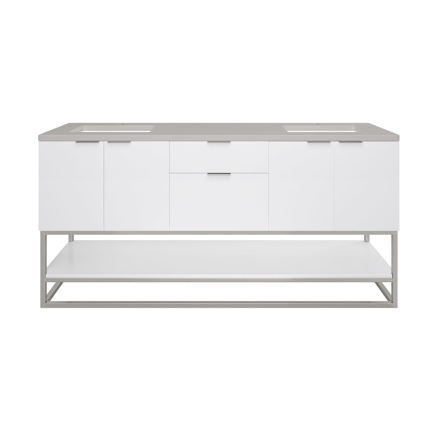 James Martin Vanities Brenlyn 72" W X 22" D X 34.65" H Glossy White Double Bath Vanity With Pietra Grey Quartz Top